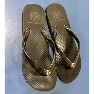 Tory Burch Black Logo Flip Flop Sandals